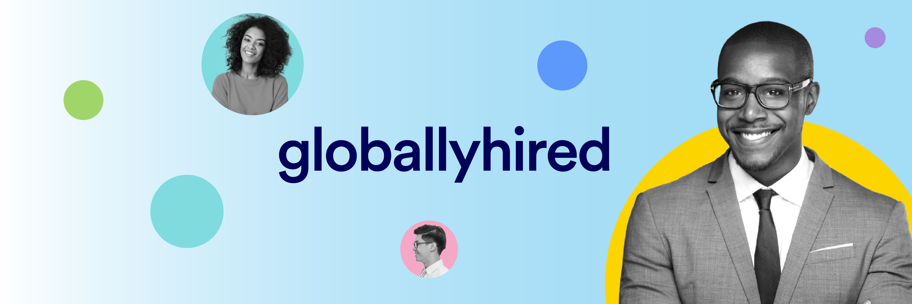 globallyhired logo banner says globallyhired and show three people smiling at you that are temporary staffing candidates